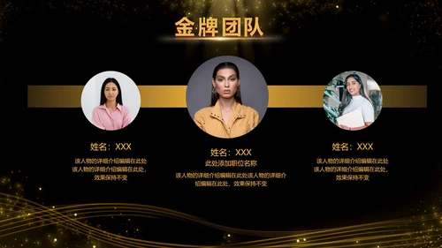 黑金酷炫金牌团队成员介绍PPT模板