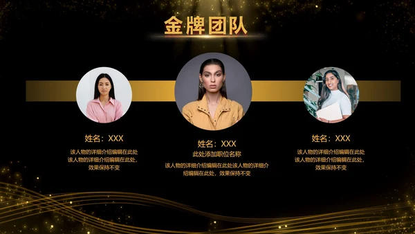 黑金酷炫金牌团队成员介绍PPT模板