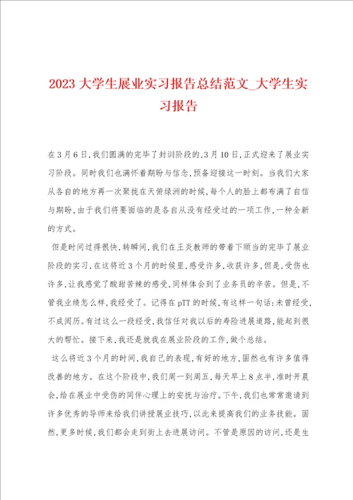 2023大学生展业实习报告总结范文