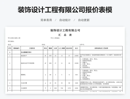 装饰设计工程有限公司报价表模版