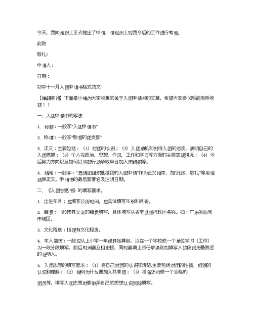 十一月入团申请书800字