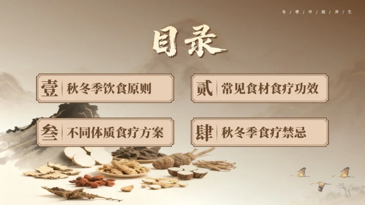 棕色国风冬季养生PPT模板