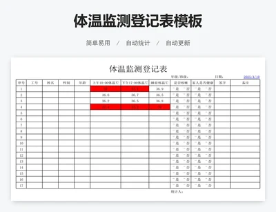 体温监测登记表模板