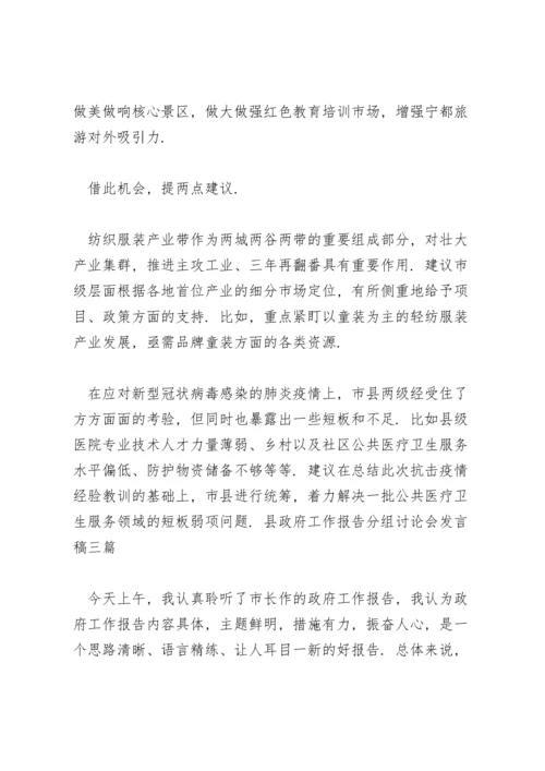 县政府工作报告分组讨论会发言稿三篇.docx