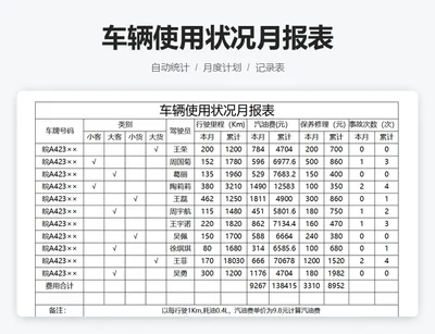 车辆使用状况月报表
