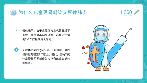 蓝色插画为健康护航预防支原体肺炎PPT模板宣传PPT动态PPT