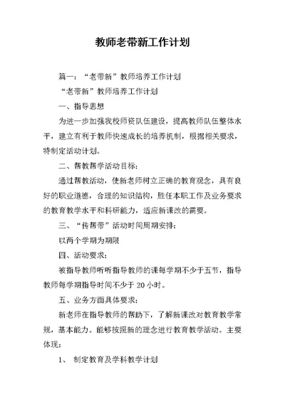 教师老带新工作计划