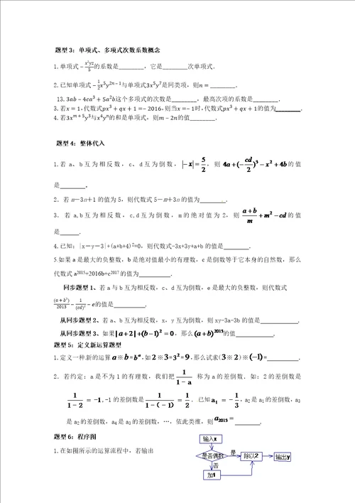 七年级数学上学期期中常考题型