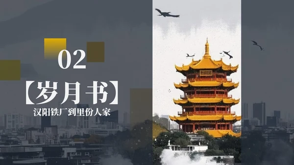 黄色几何复古风家乡武汉介绍PPT模板