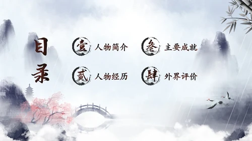 水彩水墨中国风山水历史人物介绍PPT