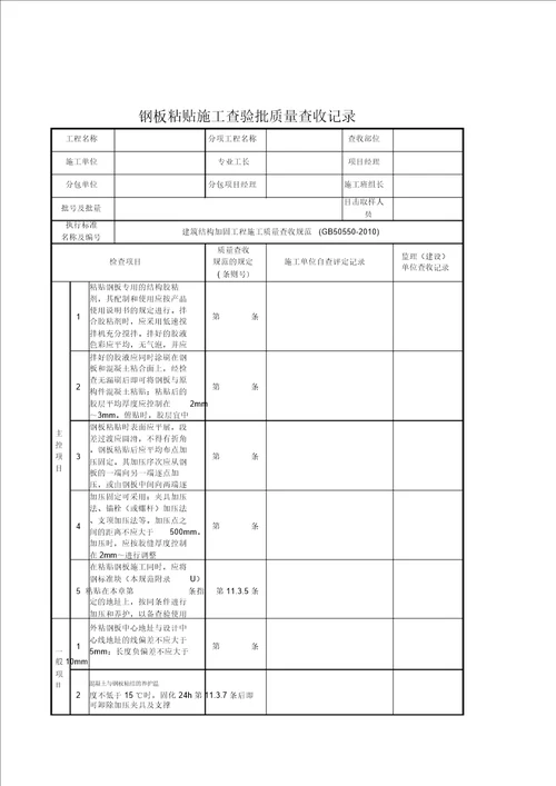 外粘钢板工程检验批质量验收记录