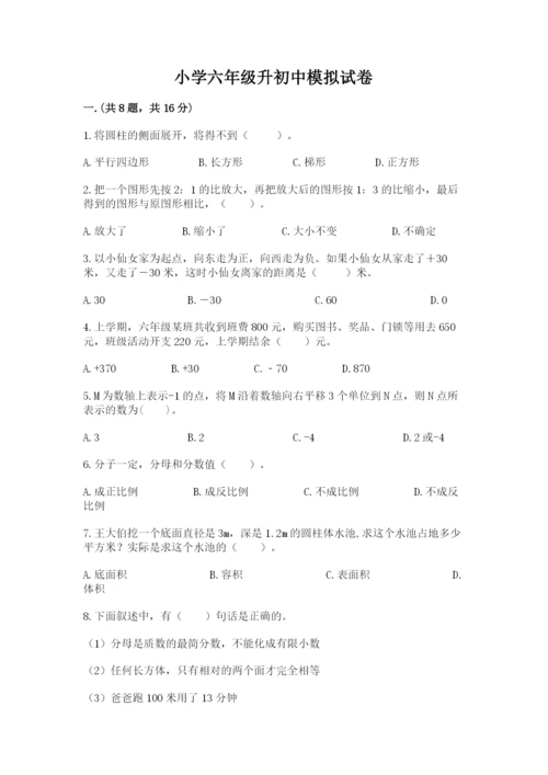 小学六年级升初中模拟试卷（达标题）.docx