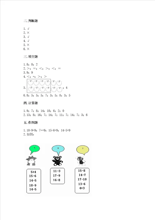 苏教版一年级下册数学第一单元 20以内的退位减法 测试卷精品基础题