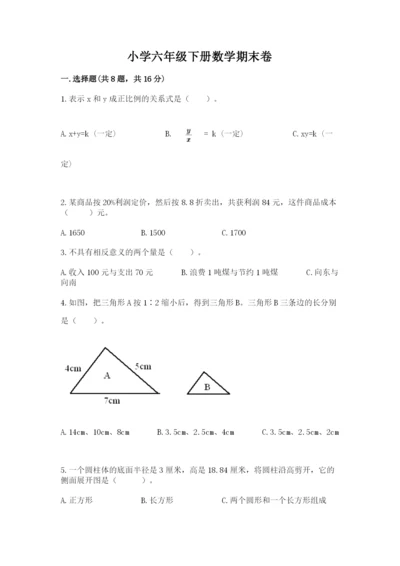 小学六年级下册数学期末卷精品【名师推荐】.docx