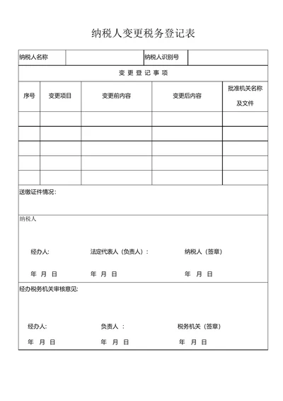 纳税人变更税务登记表