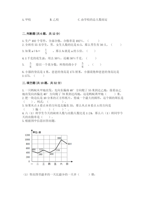 2022六年级上册数学期末考试试卷精选答案.docx