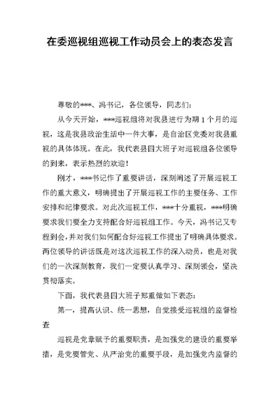 在委巡视组巡视工作动员会上的表态发言