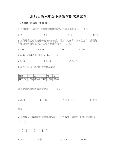 北师大版六年级下册数学期末测试卷附答案（预热题）.docx