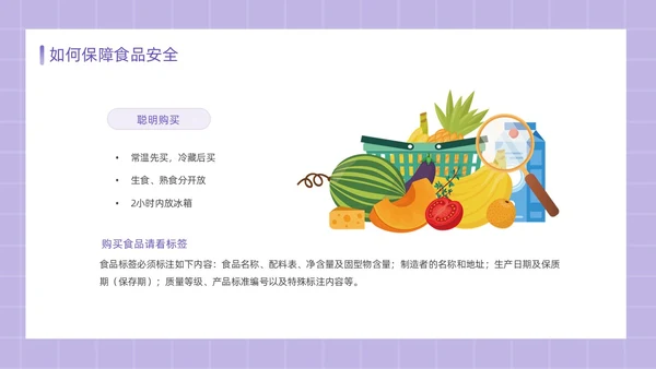 紫色简约卡通插画食品安全教育课件动态PPT食品安全宣传周