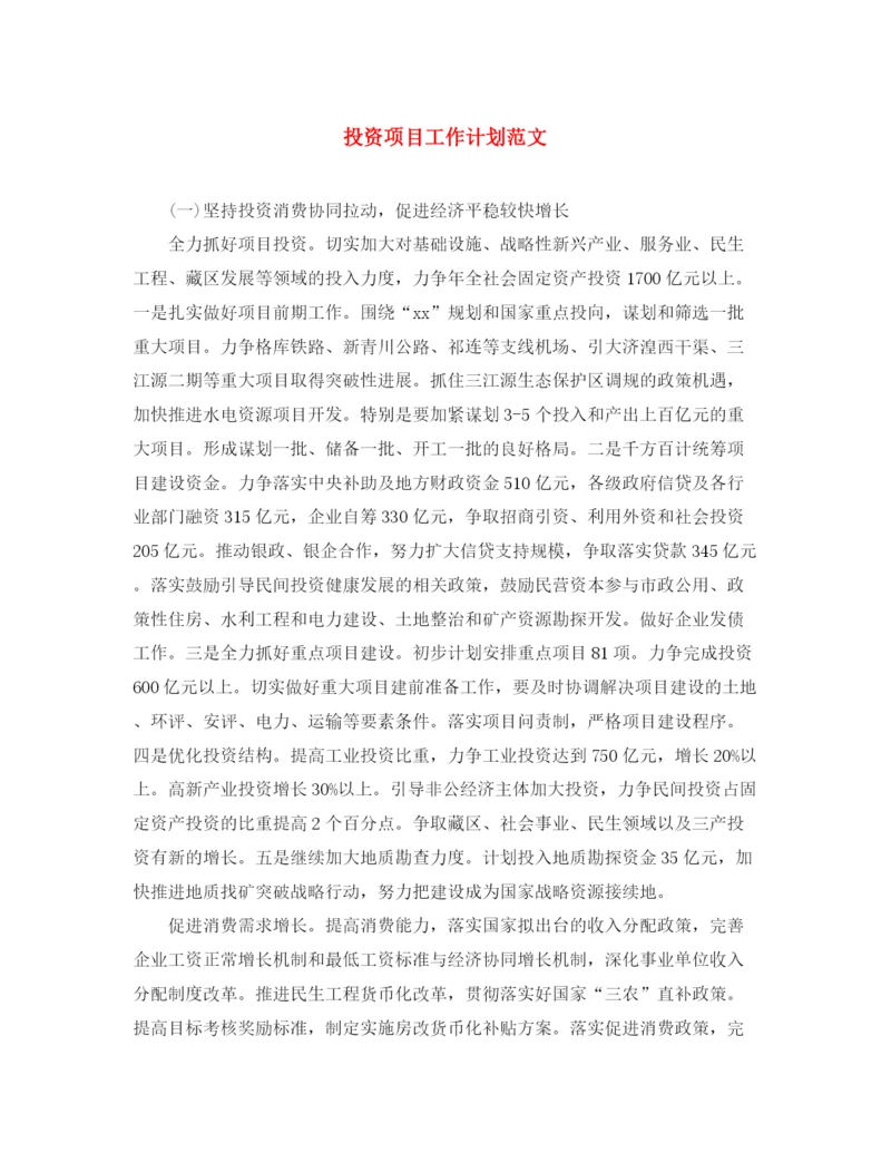 精编之投资项目工作计划范文.docx