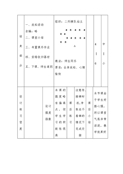 4×50米接力跑教案