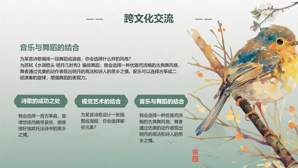 绿色复古风诗歌分享：语言的艺术与美感PPT模板