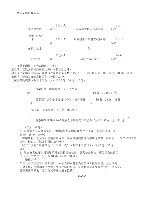 学生寝室管理学习工作综合考核办法