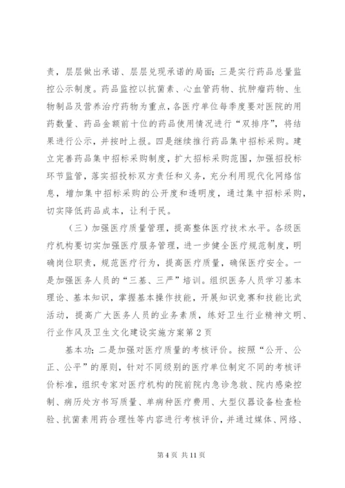 卫生行业精神文明、行业作风及卫生文化建设实施方案.docx