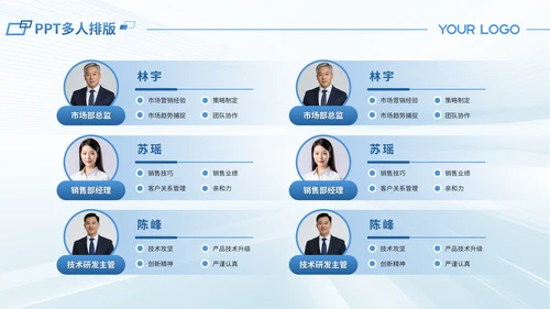 蓝色商务风多人介绍PPT版式合集