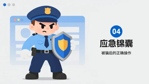 蓝色渐变卡通插画风反诈防诈主题宣传PPT模板