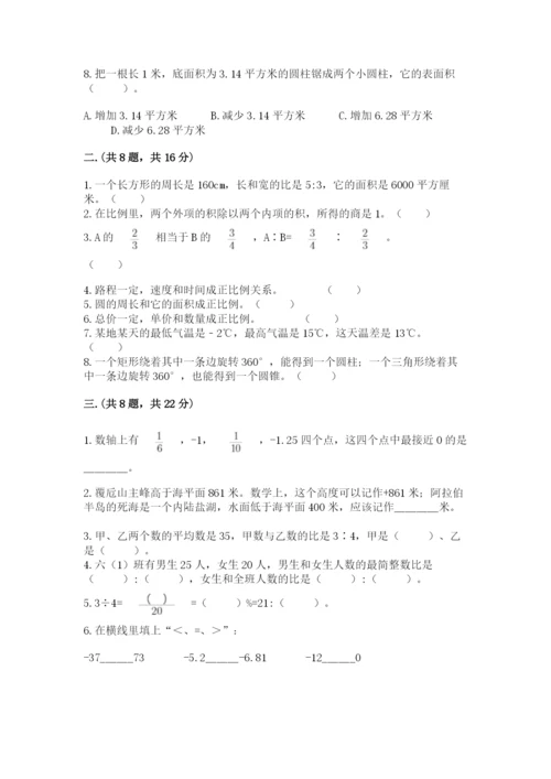 河南省平顶山市六年级下册数学期末测试卷附参考答案（基础题）.docx