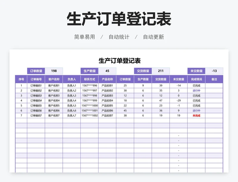 生产订单登记表