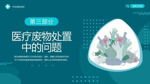 绿色插画医院医药医疗废物管理条例培训动态PPT精细化管理