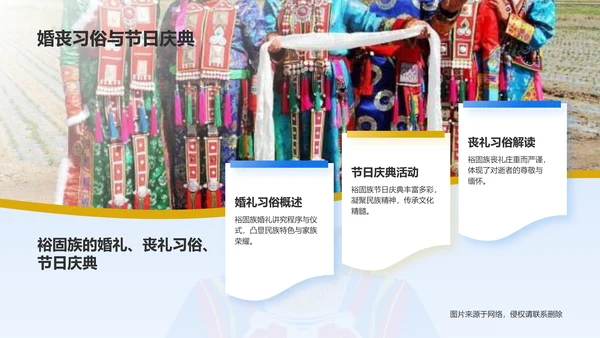 蓝色插画风裕固族介绍PPT模板