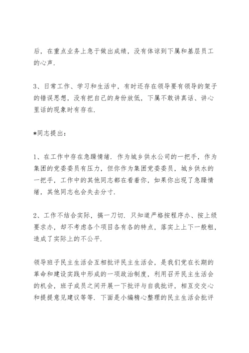 领导班子民主生活会互相批评.docx