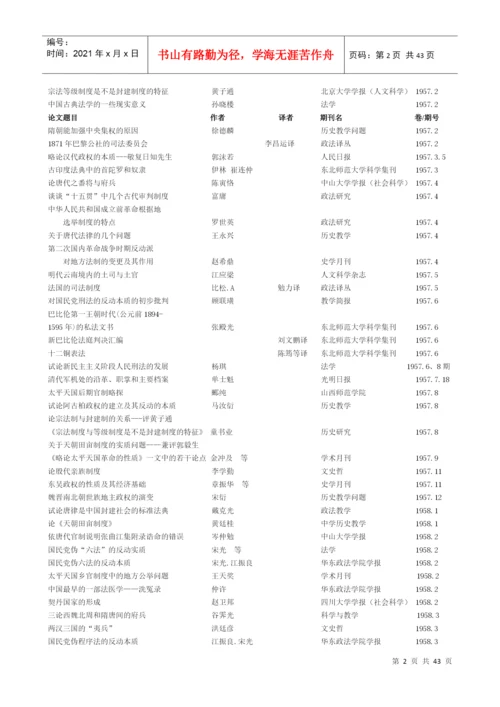 新中国成立以来发表的法律史论文目录(一).docx