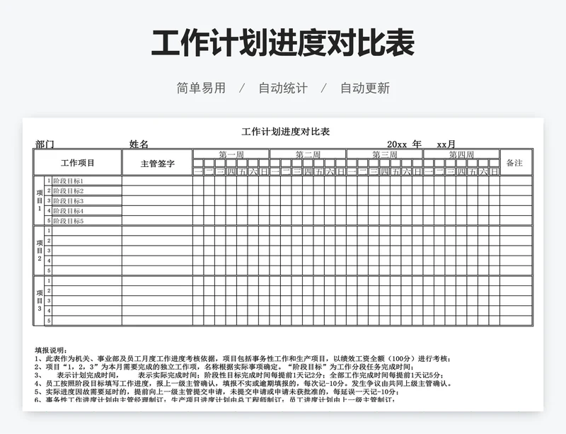 工作计划进度对比表