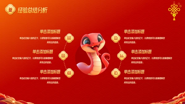 红色中国风蛇年年终总结汇报PPT