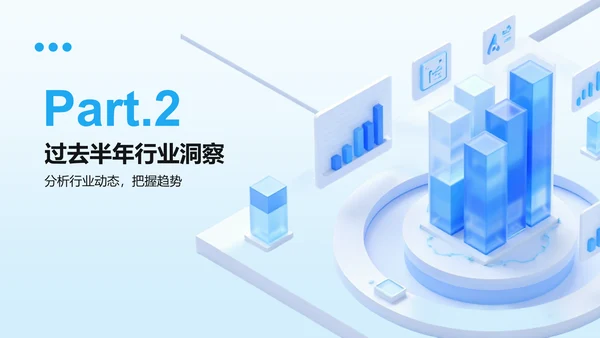 蓝色3D风年中总结与下半年规划PPT模板