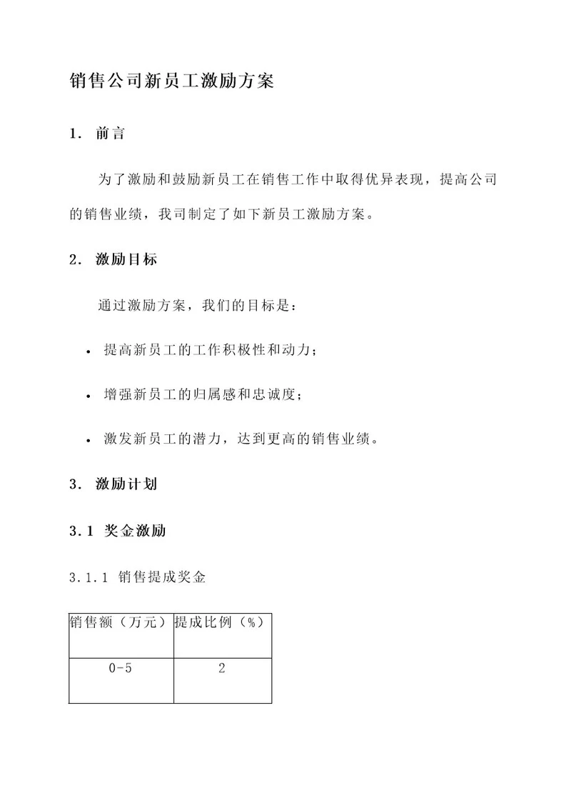 销售公司新员工激励方案