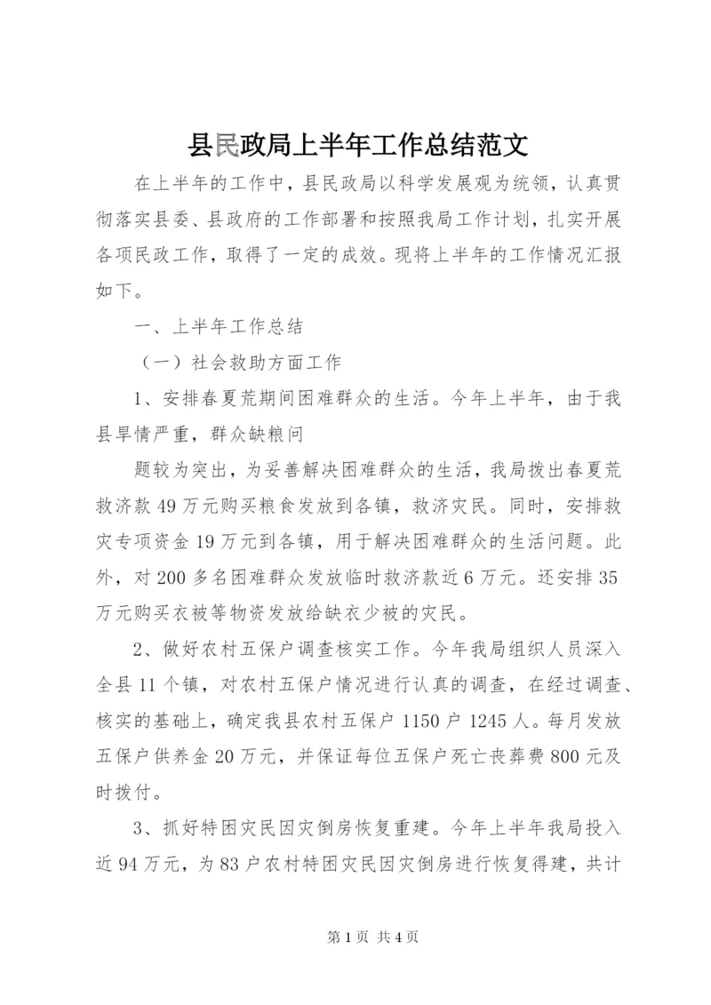 县民政局上半年工作总结范文.docx