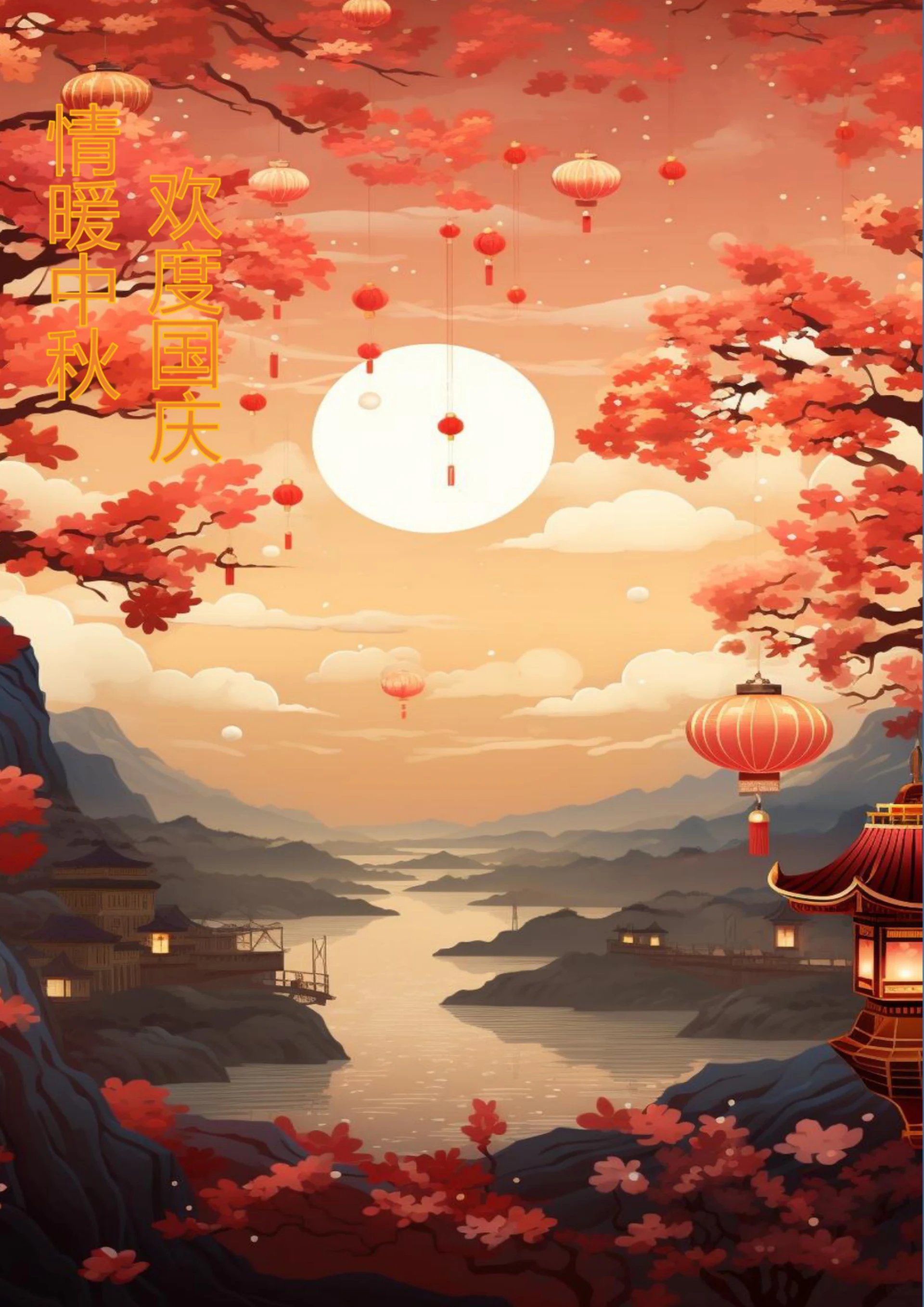 创意中秋遇国庆双节宣传海报