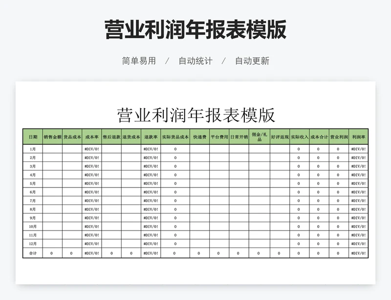 营业利润年报表模版