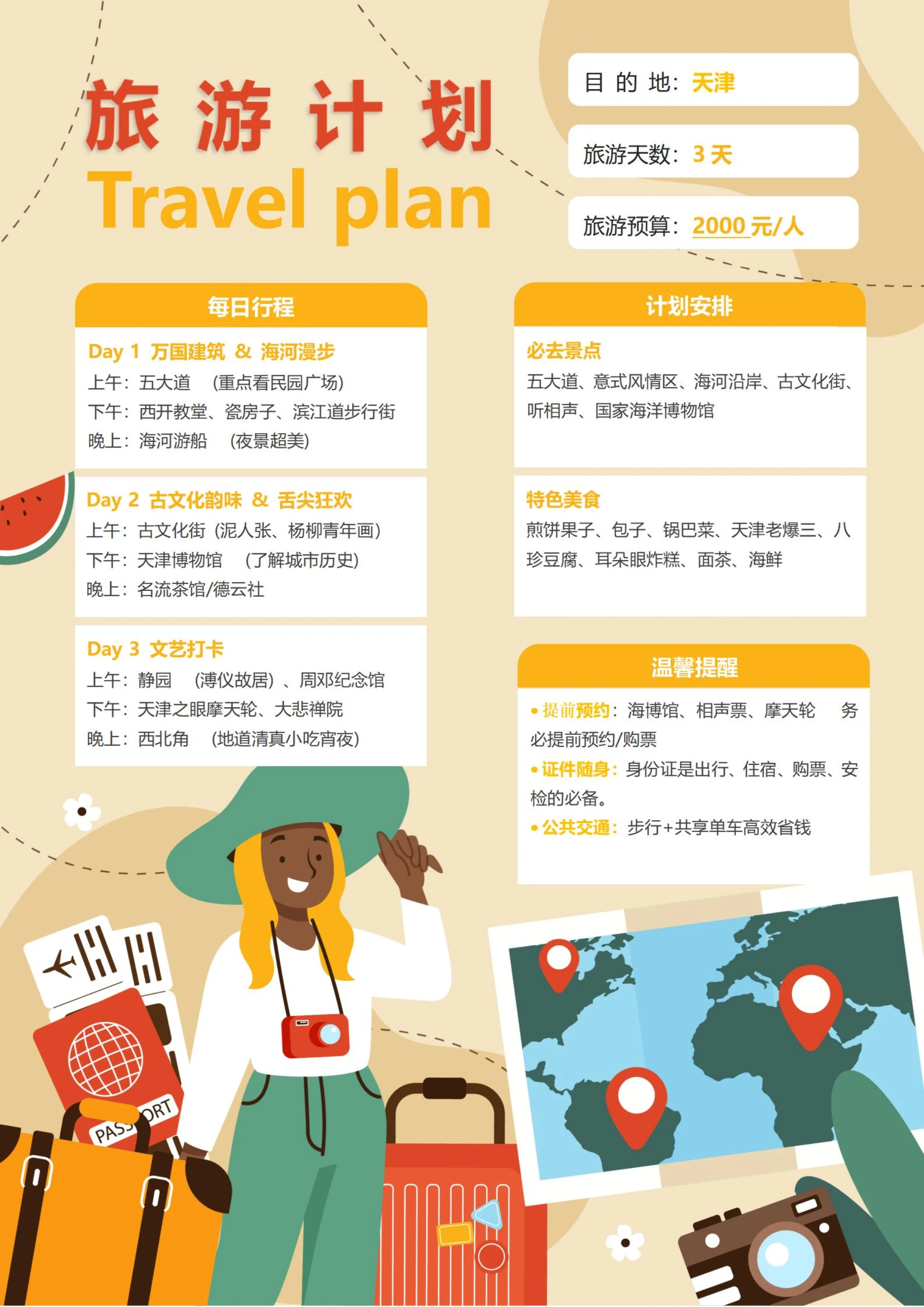 (天津)旅游计划3天