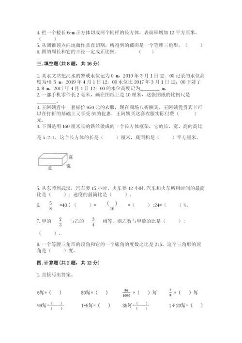 鹤庆县六年级下册数学期末测试卷及一套答案.docx