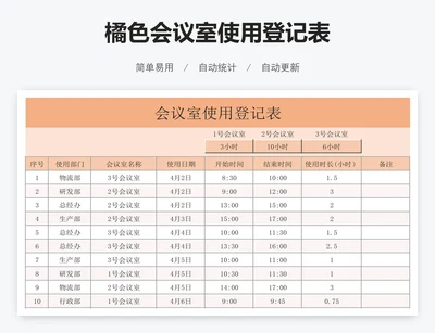 橘色会议室使用登记表