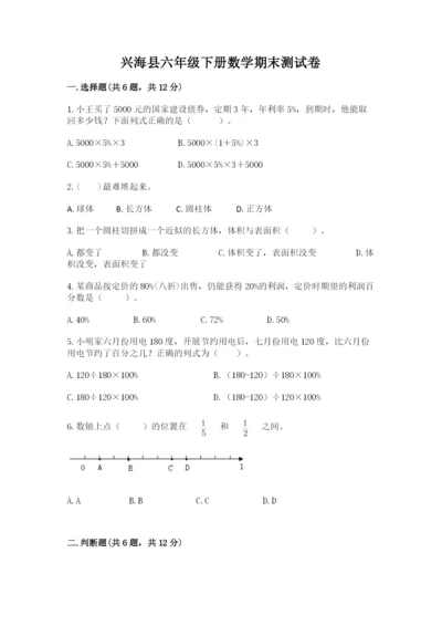 兴海县六年级下册数学期末测试卷（黄金题型）.docx