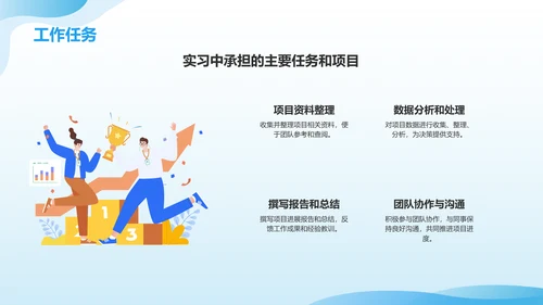 蓝色3D风实习汇报PPT模板