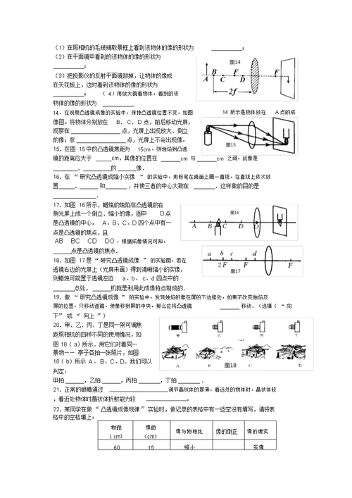 凸透镜成像规律练习试题全