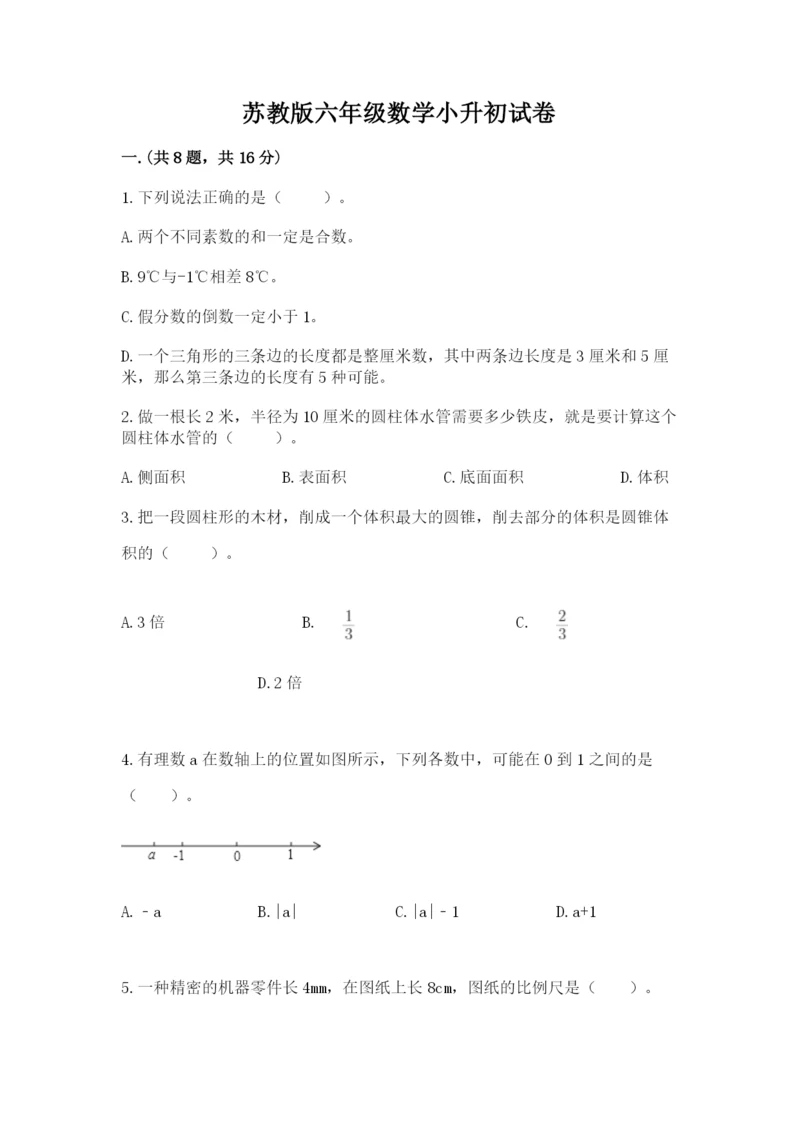 苏教版六年级数学小升初试卷精品（精选题）.docx
